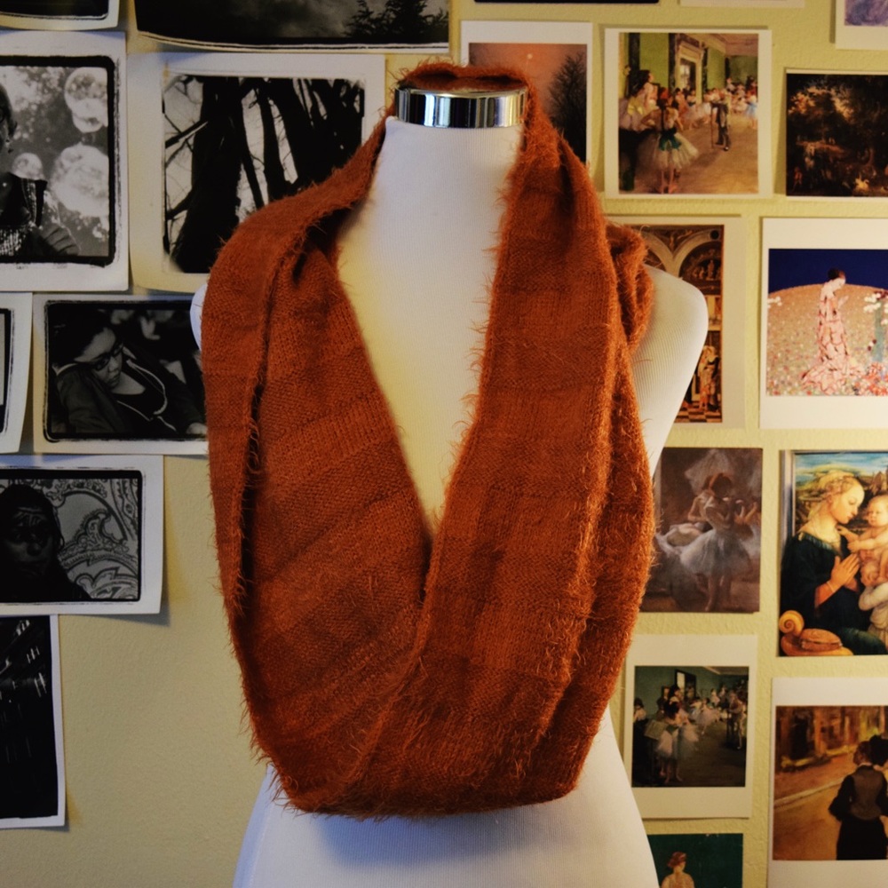 NOELLE warm fuzzy striped orange infinity scarf